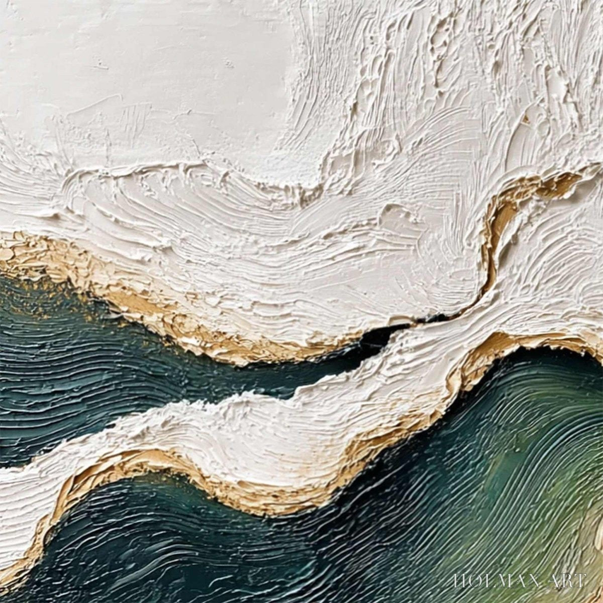 HOLMAN ART Emerald Shoreline – Textured Wabi Sabi Abstract Coastal Landscape Painting - image 3