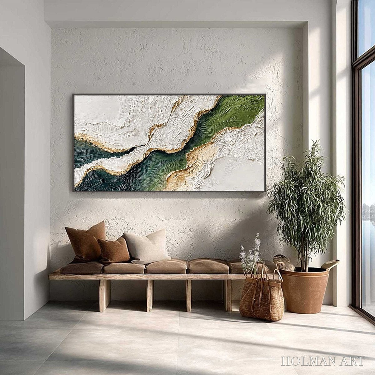 HOLMAN ART Emerald Shoreline – Textured Wabi Sabi Abstract Coastal Landscape Painting - image 4