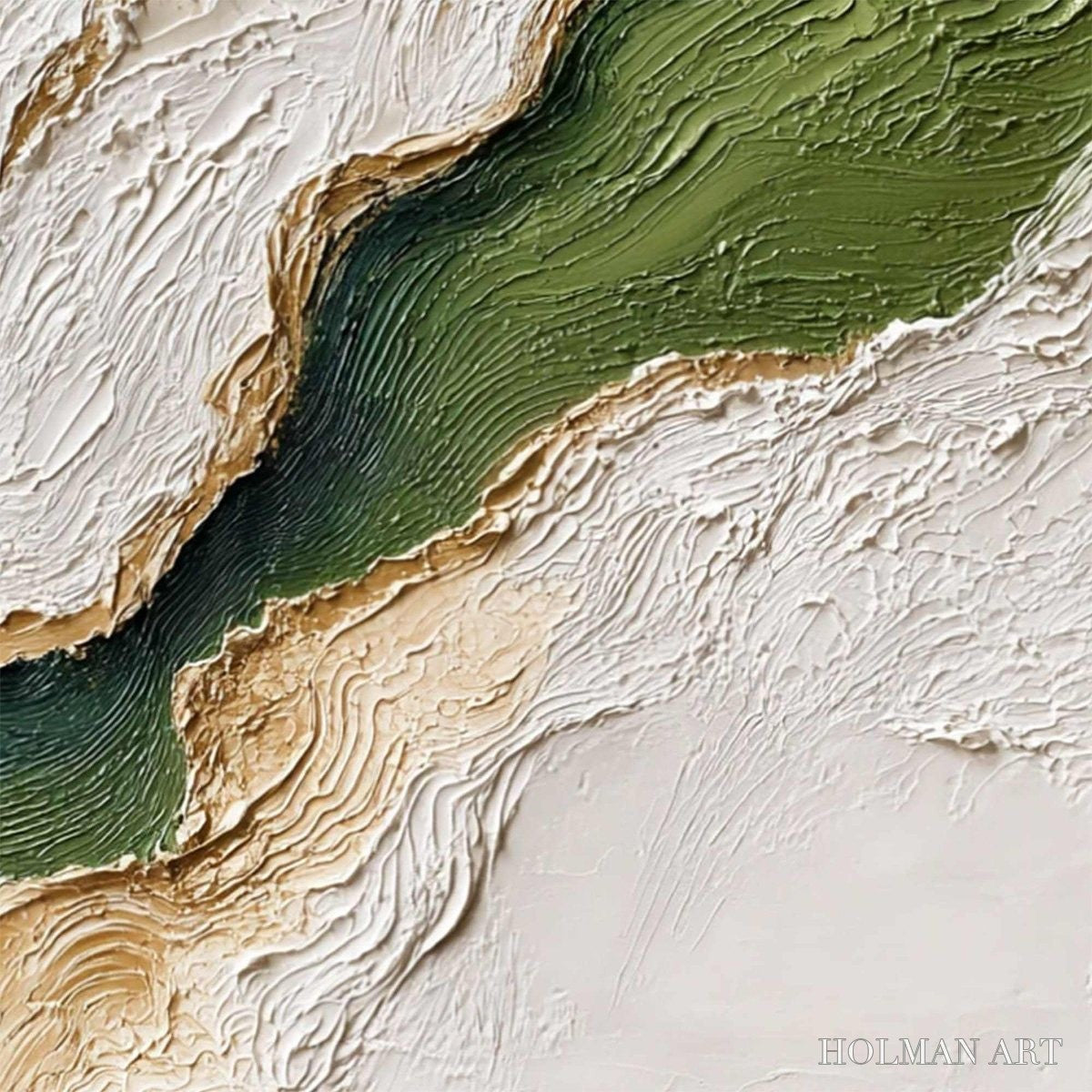 HOLMAN ART Emerald Shoreline – Textured Wabi Sabi Abstract Coastal Landscape Painting - image 5