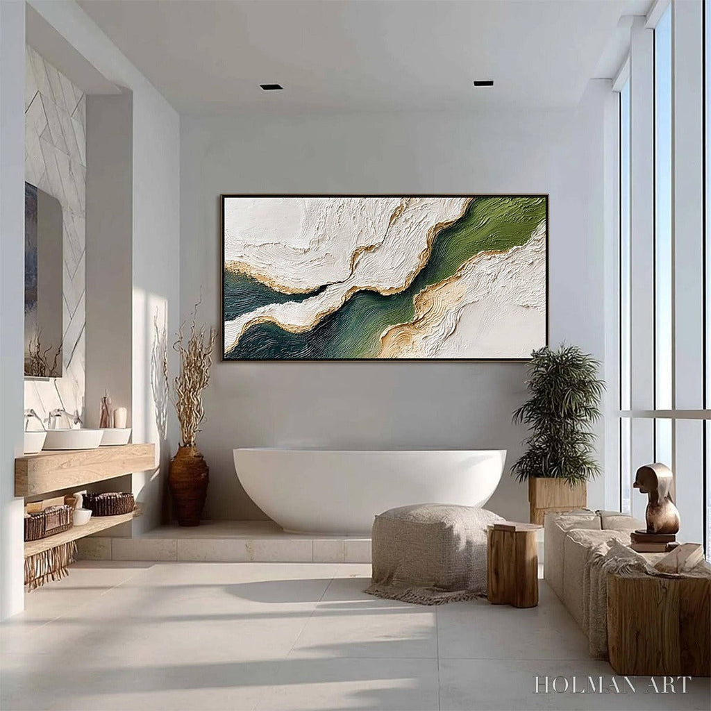 HOLMAN ART Emerald Shoreline – Textured Wabi Sabi Abstract Coastal Landscape Painting - image 6