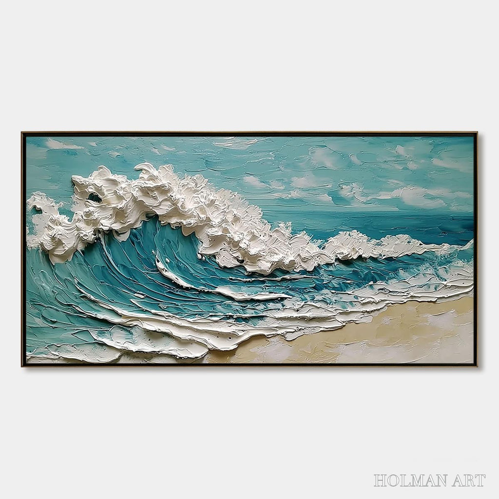 HOLMAN ART Azure Crest – Heavily Textured Impasto Ocean Wave Oil Painting - image 1