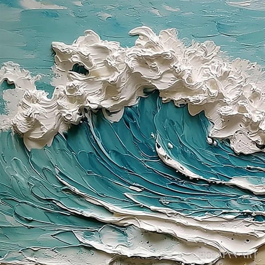 HOLMAN ART Azure Crest – Heavily Textured Impasto Ocean Wave Oil Painting - image 3