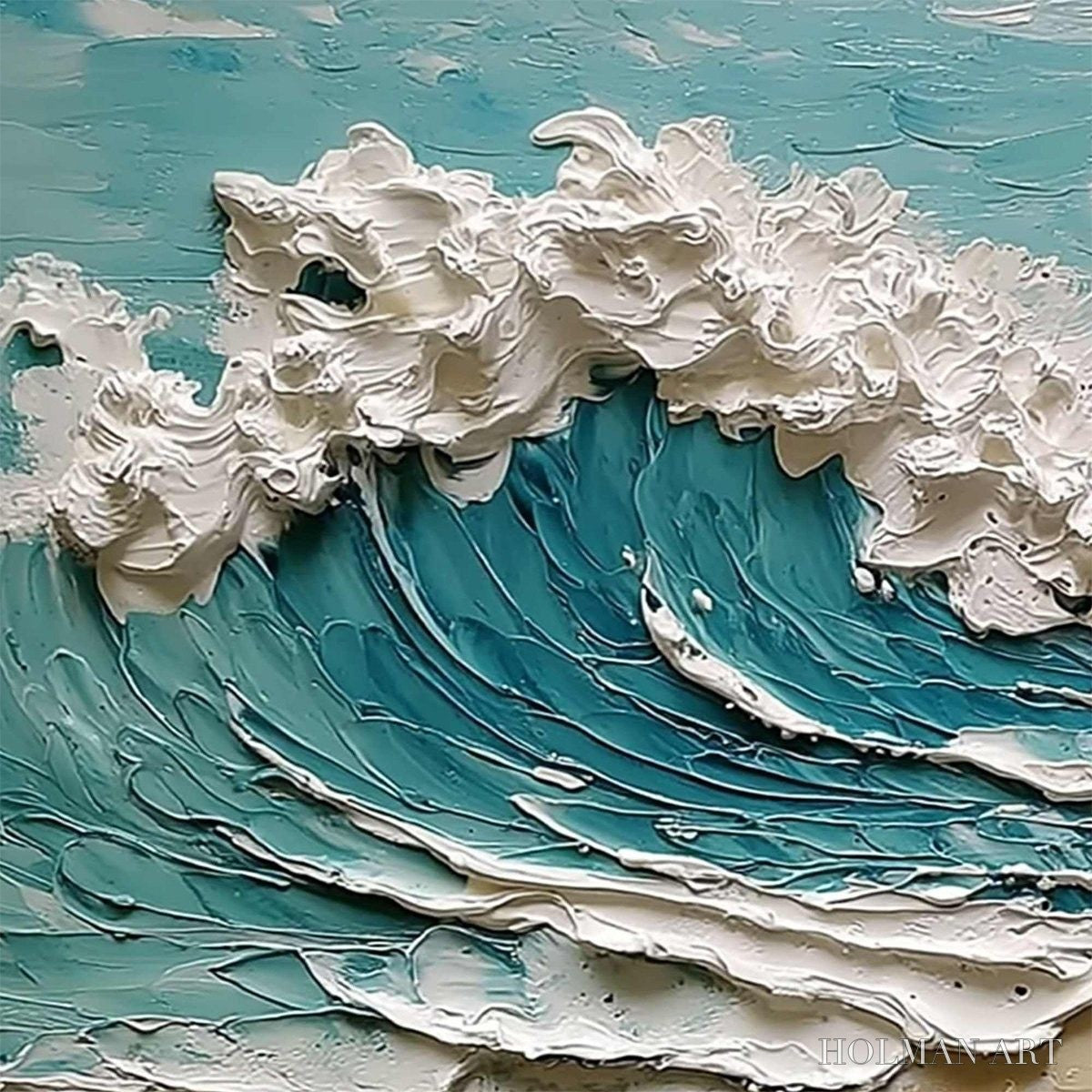 HOLMAN ART Azure Crest – Heavily Textured Impasto Ocean Wave Oil Painting - image 3