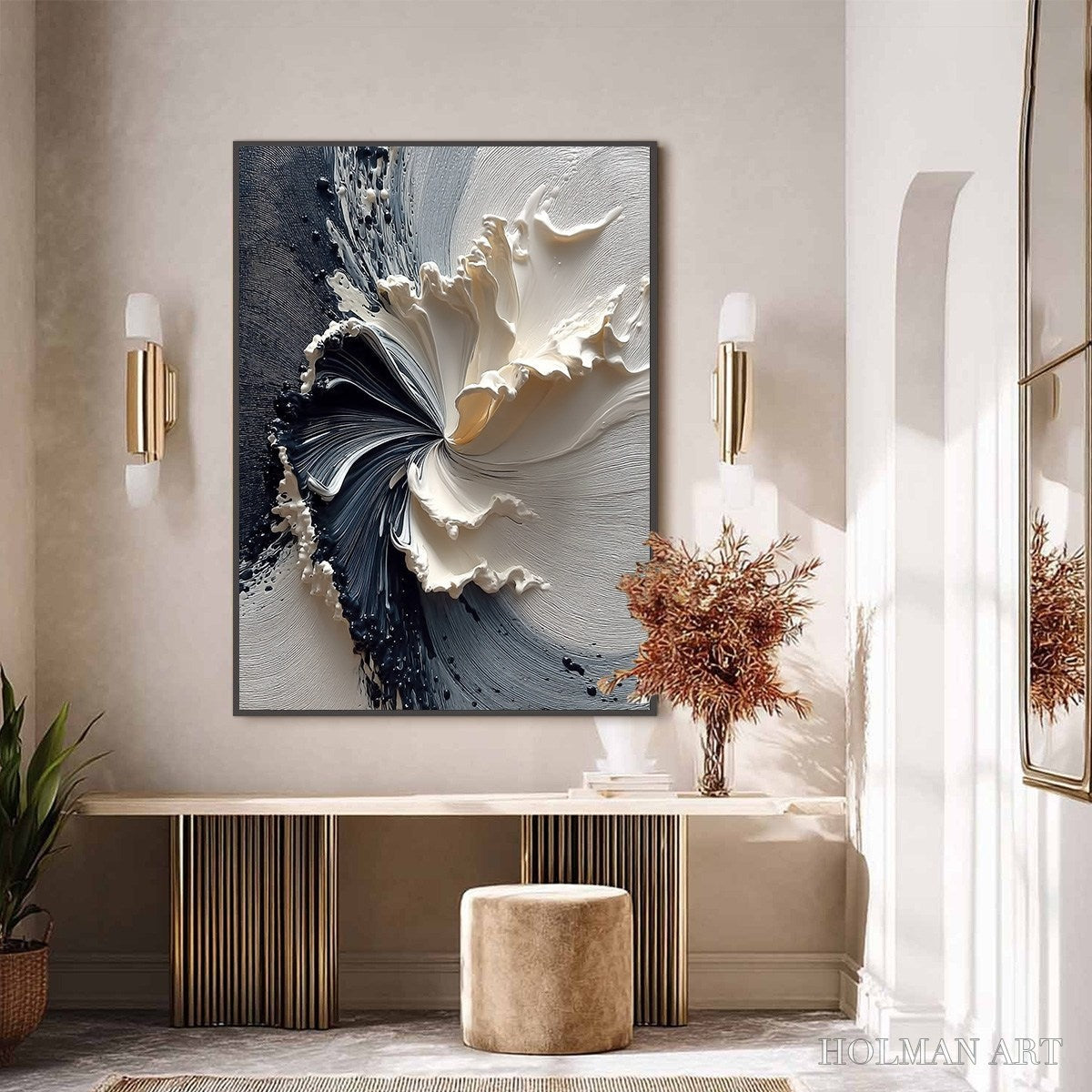 HOLMAN ART Eclipse in Bloom – Textured Wabi Sabi Abstract Floral Painting - image 4