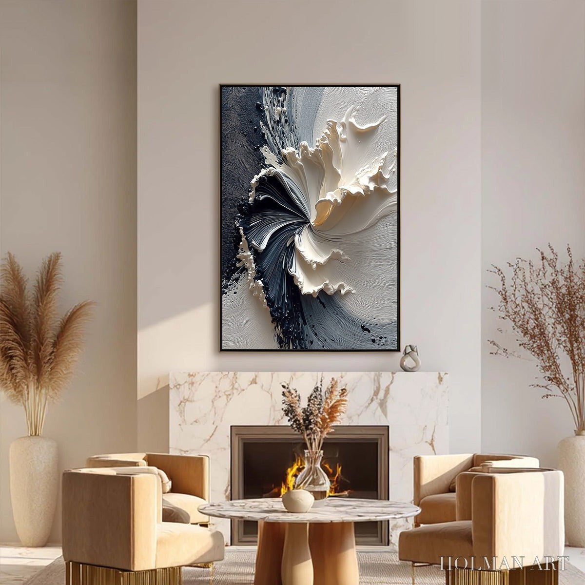 HOLMAN ART Eclipse in Bloom – Textured Wabi Sabi Abstract Floral Painting - image 6