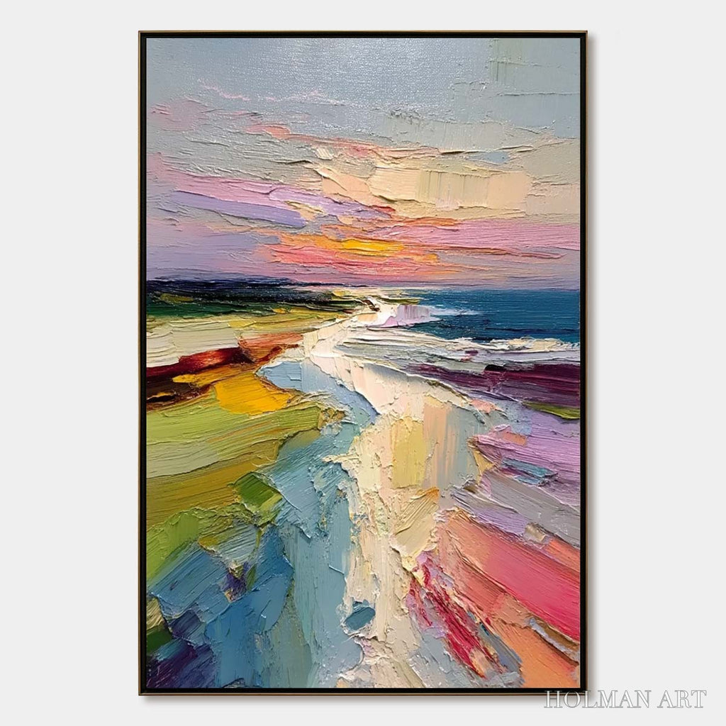 HOLMAN ART Coastal Embrace – Textured Vertical Coastal Landscape Impasto Painting - image 1