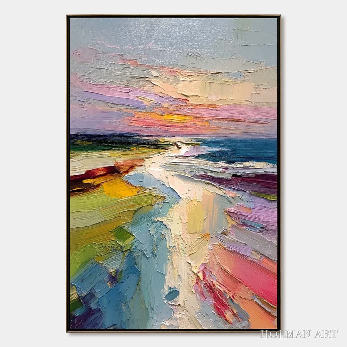 HOLMAN ART Coastal Embrace – Textured Vertical Coastal Landscape Impasto Painting - image 1