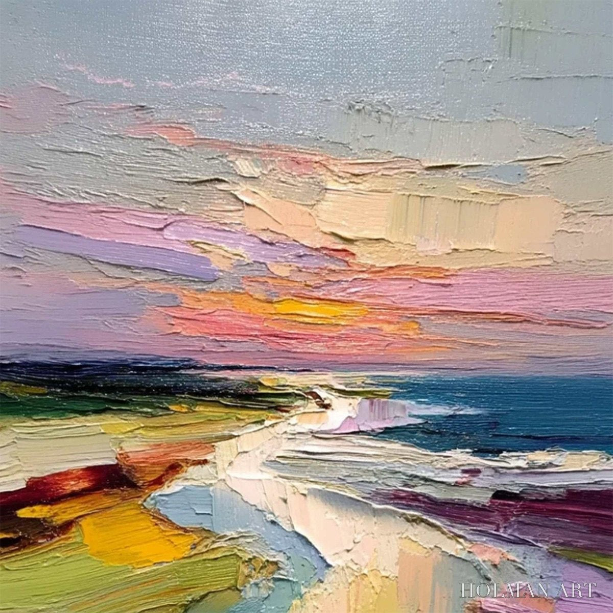 HOLMAN ART Coastal Embrace – Textured Vertical Coastal Landscape Impasto Painting - image 3