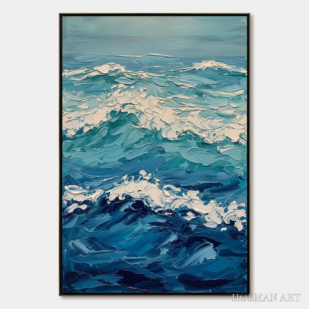HOLMAN ART Azure Crest – Textured Impasto Ocean Wave - image 1