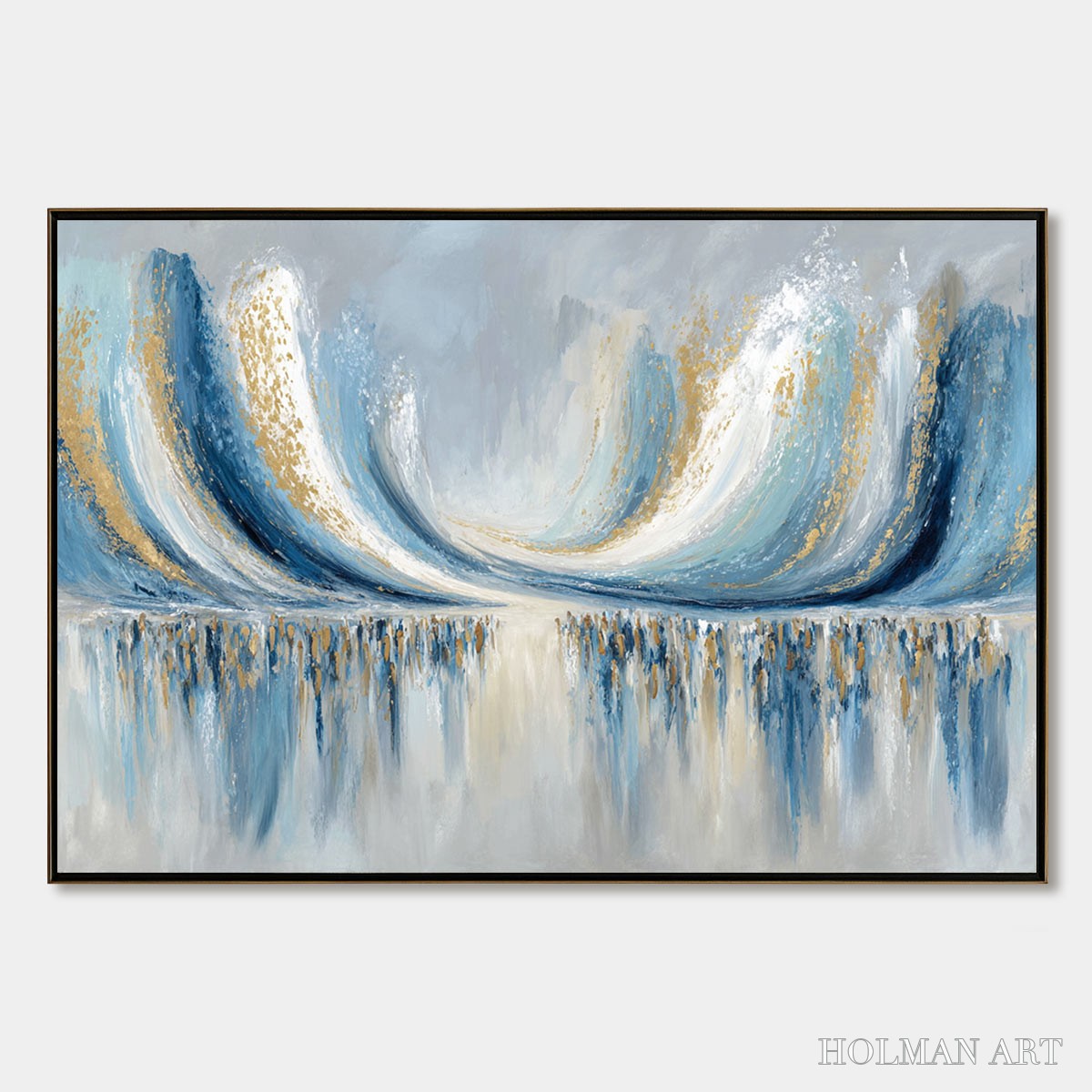 HOLMAN ART Coastal Echoes – Abstract Gold & Blue Textured Seascape Painting - image 1