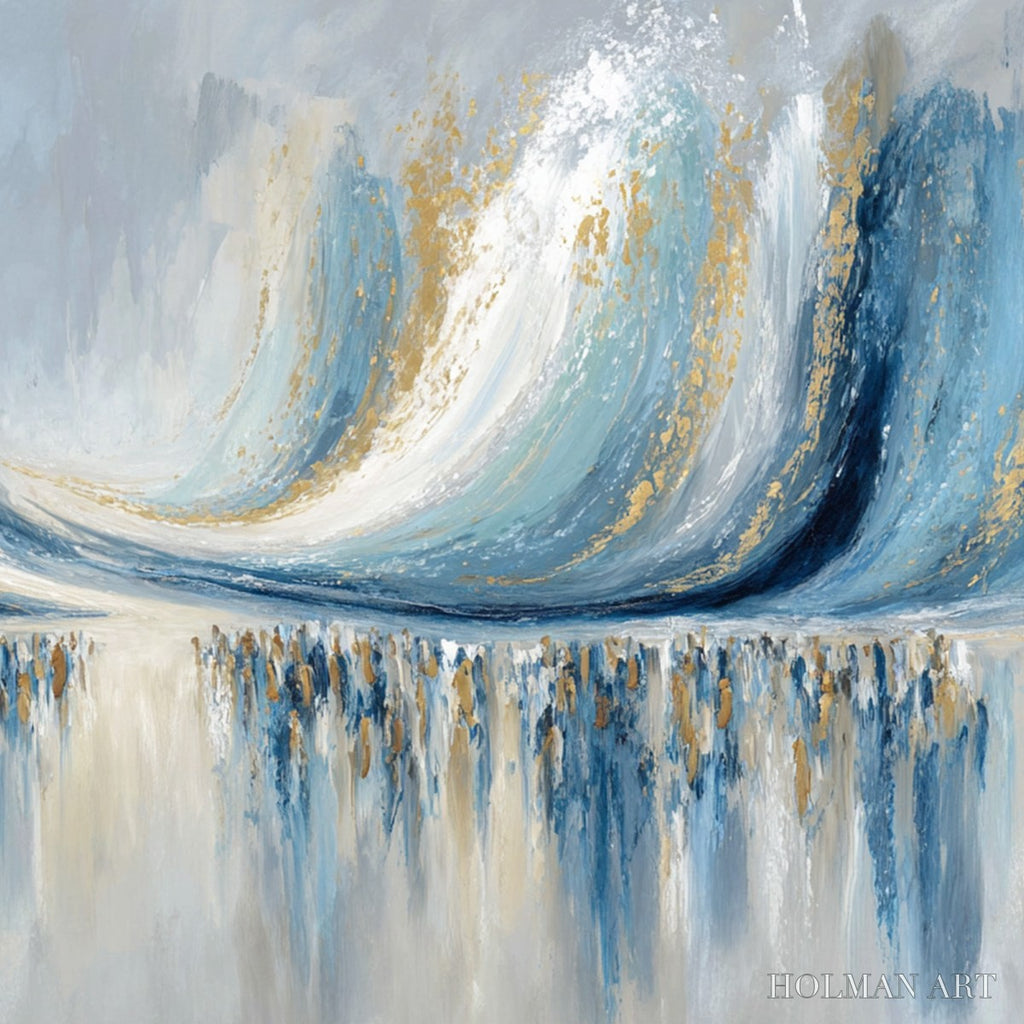 HOLMAN ART Coastal Echoes – Abstract Gold & Blue Textured Seascape Painting - image 3