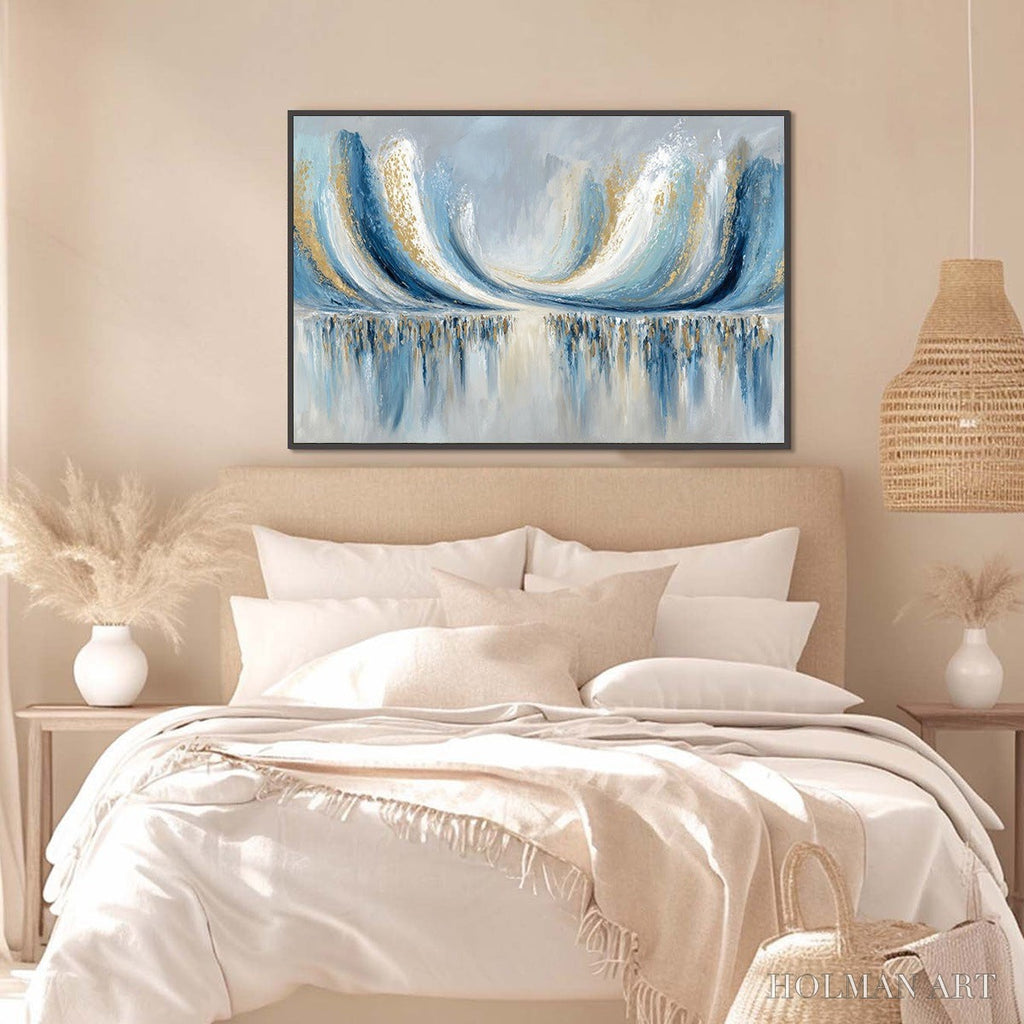 HOLMAN ART Coastal Echoes – Abstract Gold & Blue Textured Seascape Painting - image 4