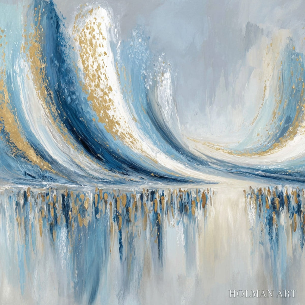 HOLMAN ART Coastal Echoes – Abstract Gold & Blue Textured Seascape Painting - image 5