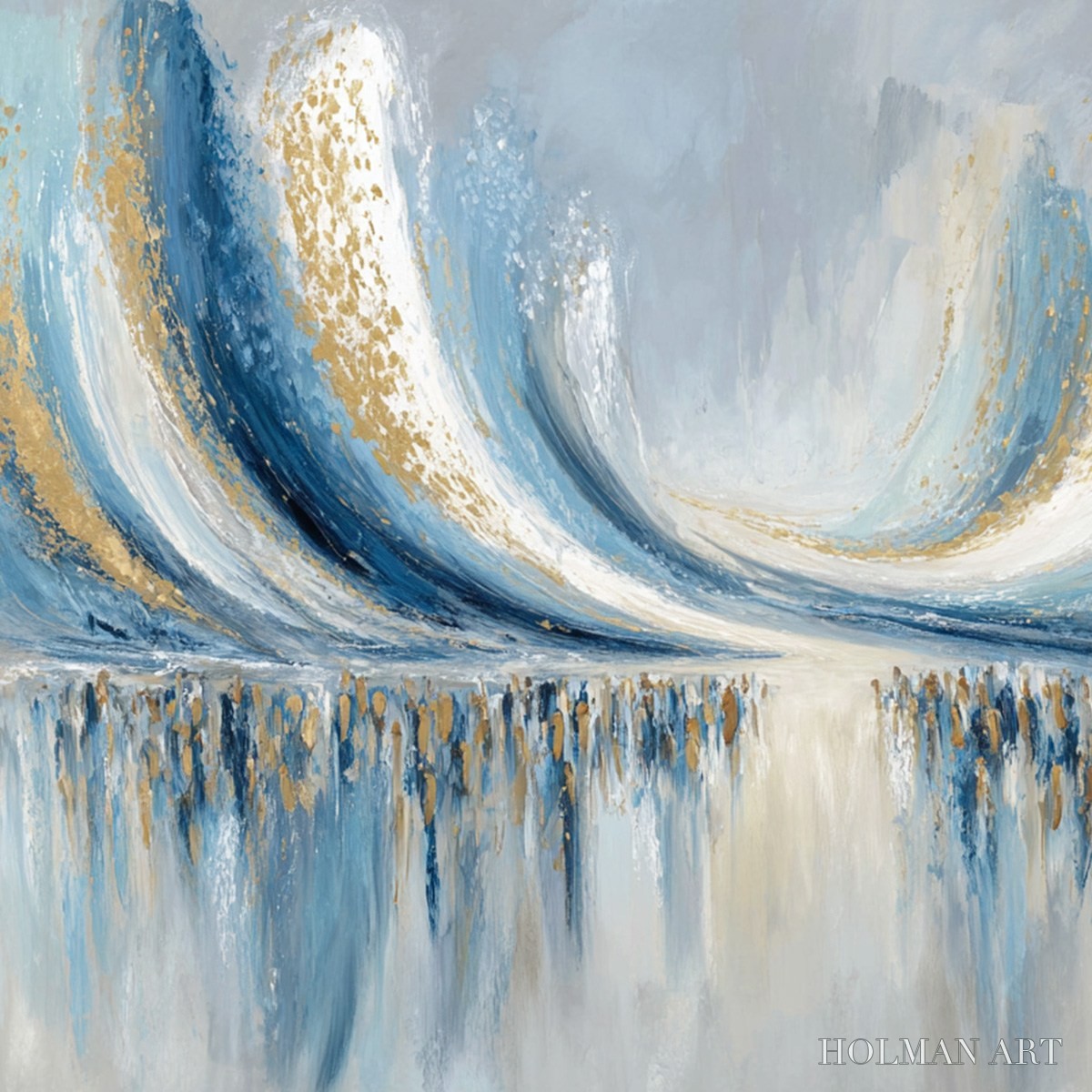 HOLMAN ART Coastal Echoes – Abstract Gold & Blue Textured Seascape Painting - image 5