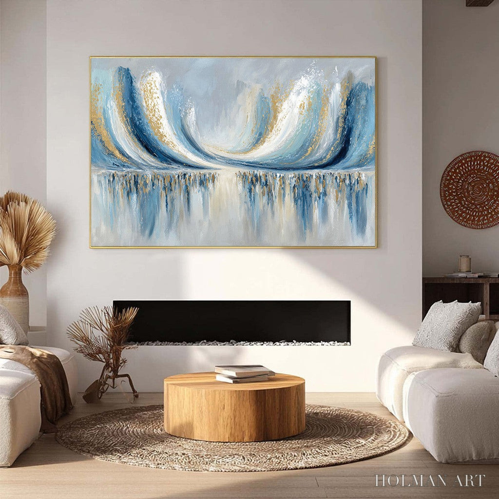 HOLMAN ART Coastal Echoes – Abstract Gold & Blue Textured Seascape Painting - image 6