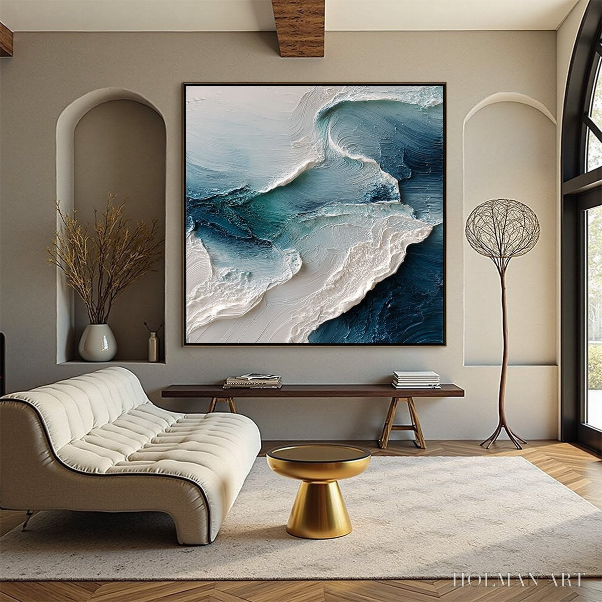 HOLMAN ART Tidal Rhythm – Wabi Sabi Textured Abstract Ocean Wave Painting - image 2