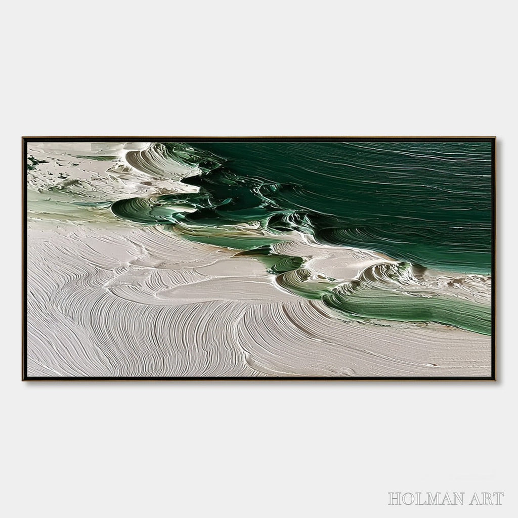 HOLMAN ART Emerald Tide – Textured Green and White Wabi Sabi Abstract Painting - image 1