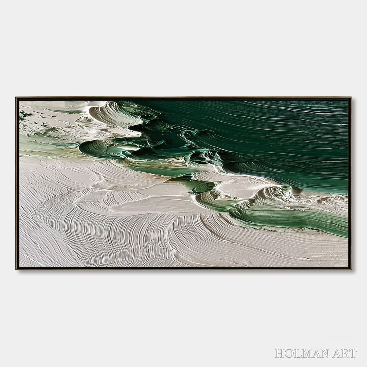 HOLMAN ART Emerald Tide – Textured Green and White Wabi Sabi Abstract Painting - image 1