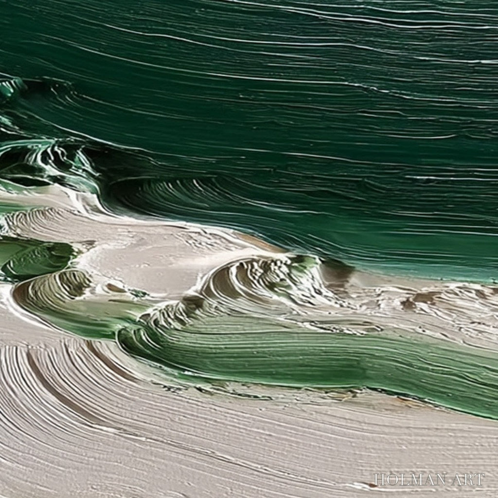 HOLMAN ART Emerald Tide – Textured Green and White Wabi Sabi Abstract Painting - image 3