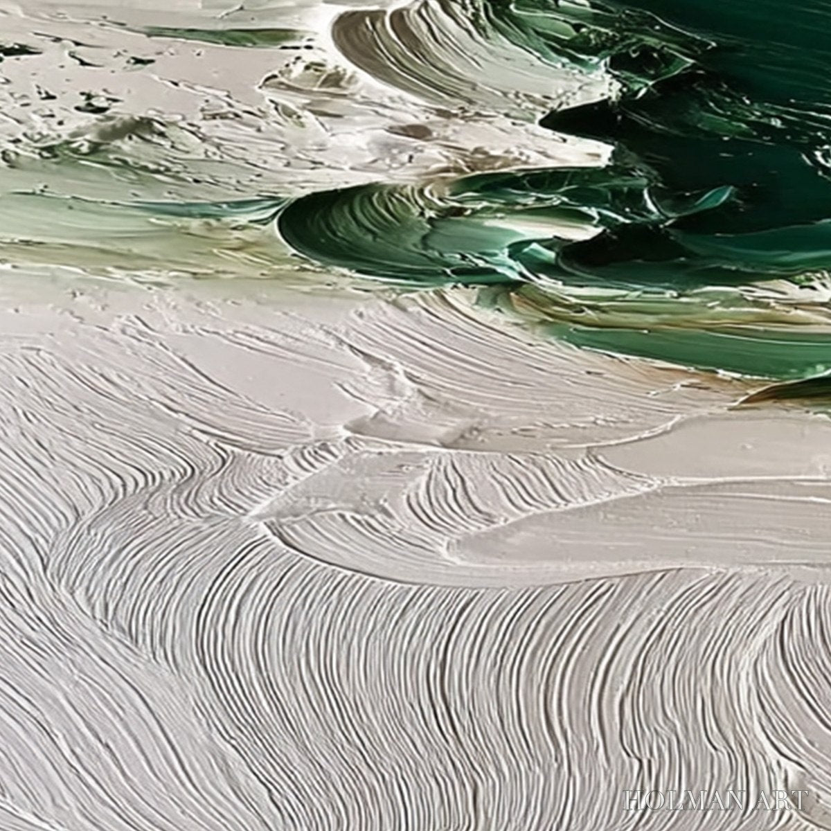 HOLMAN ART Emerald Tide – Textured Green and White Wabi Sabi Abstract Painting - image 5