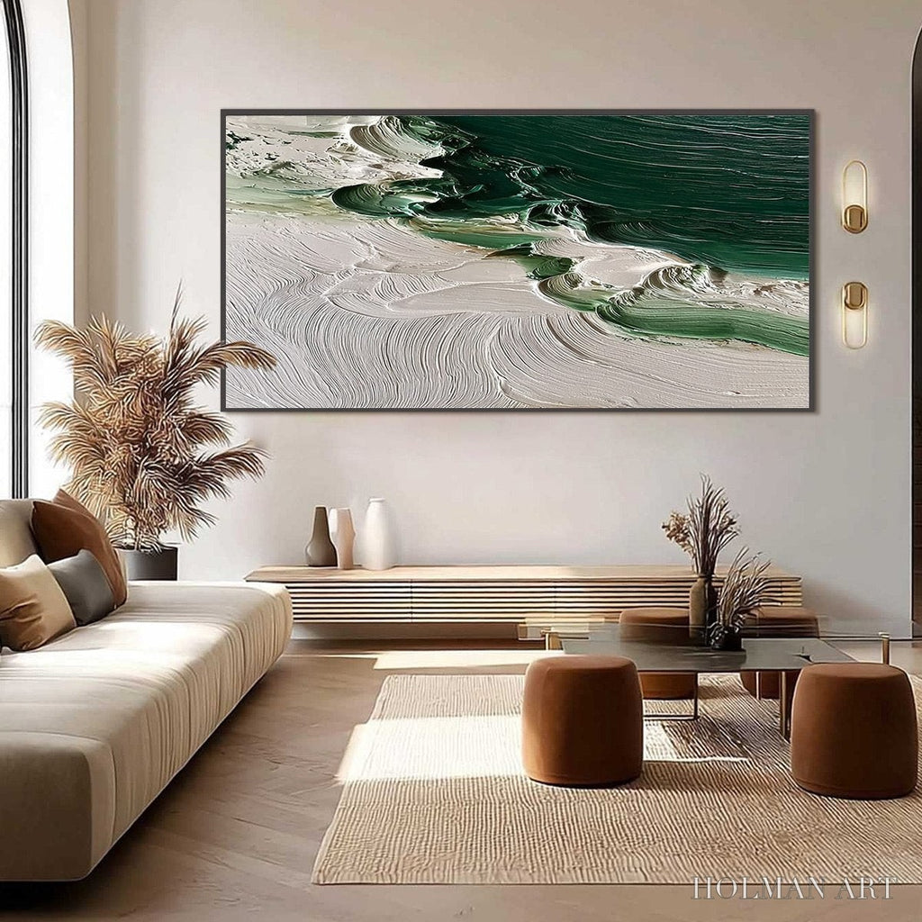 HOLMAN ART Emerald Tide – Textured Green and White Wabi Sabi Abstract Painting - image 6