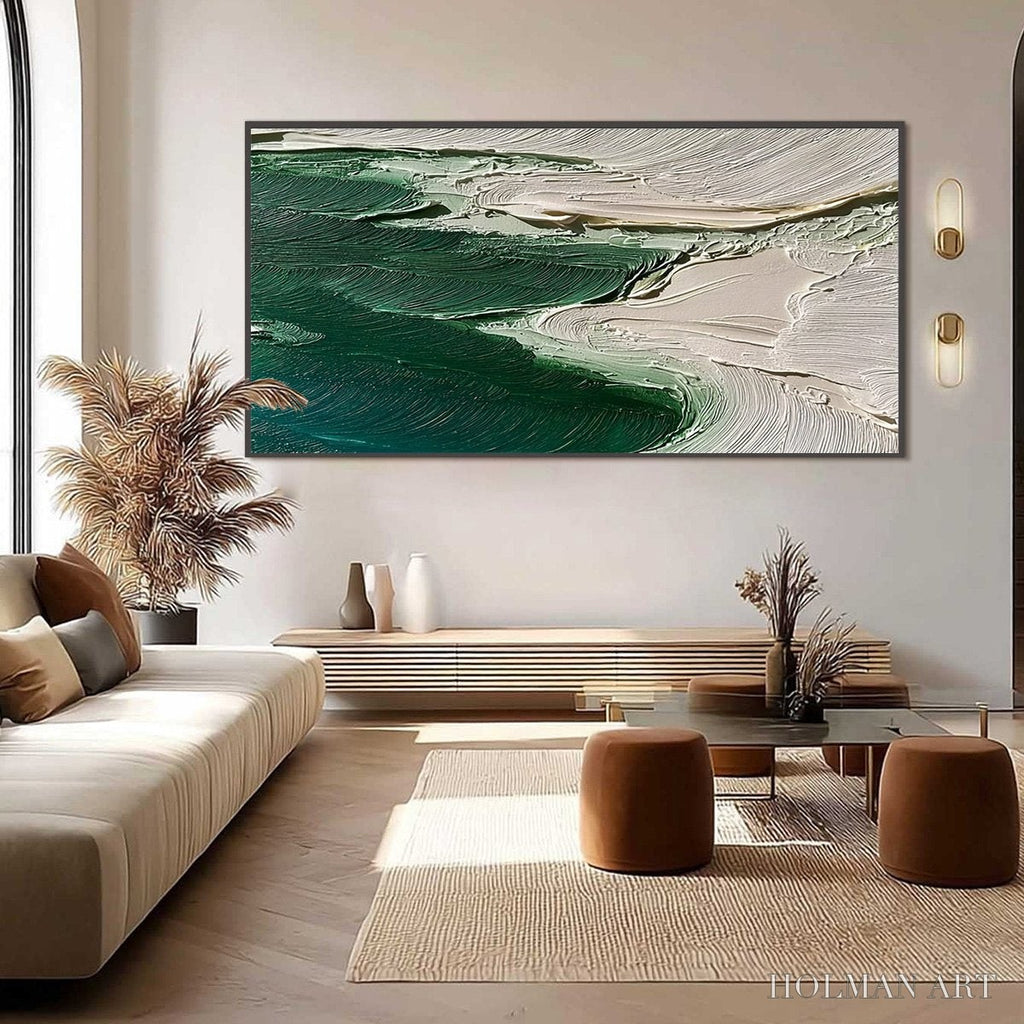 HOLMAN ART Emerald Tide – Textured Wabi Sabi Abstract Coastal Painting - image 2