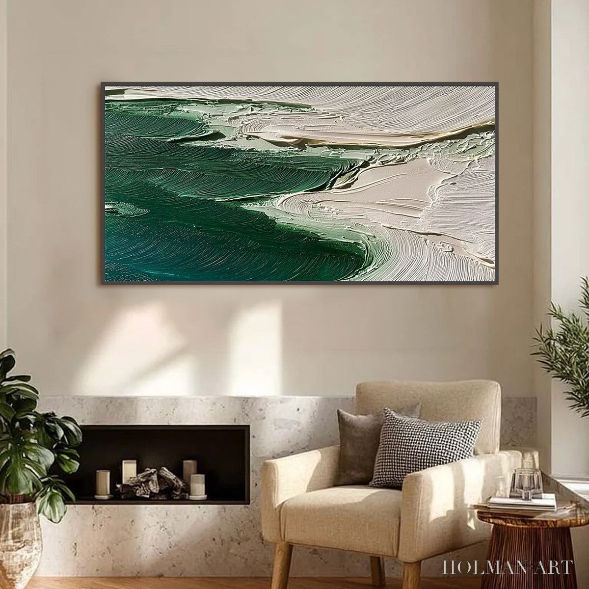 HOLMAN ART Emerald Tide – Textured Wabi Sabi Abstract Coastal Painting - image 4