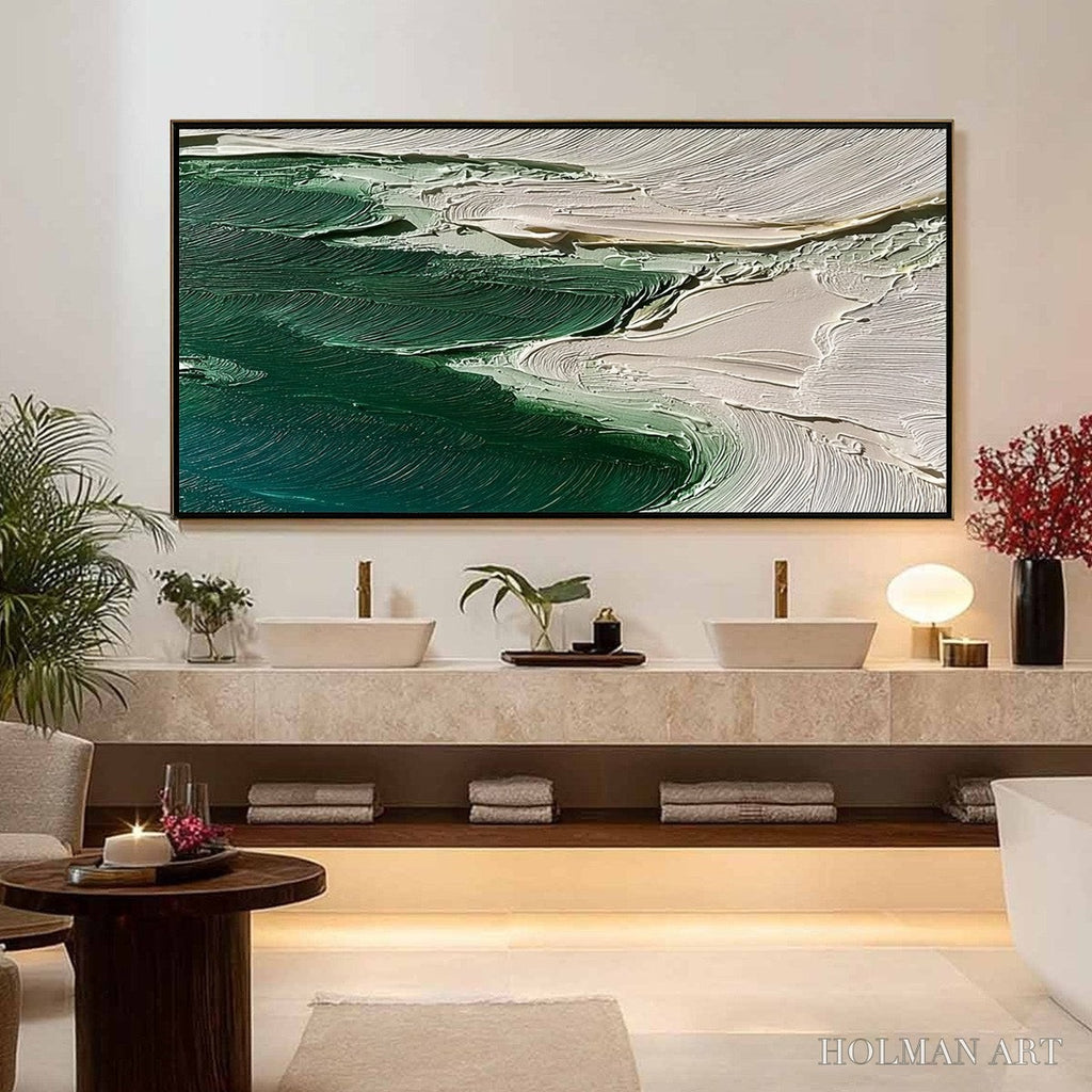 HOLMAN ART Emerald Tide – Textured Wabi Sabi Abstract Coastal Painting - image 6