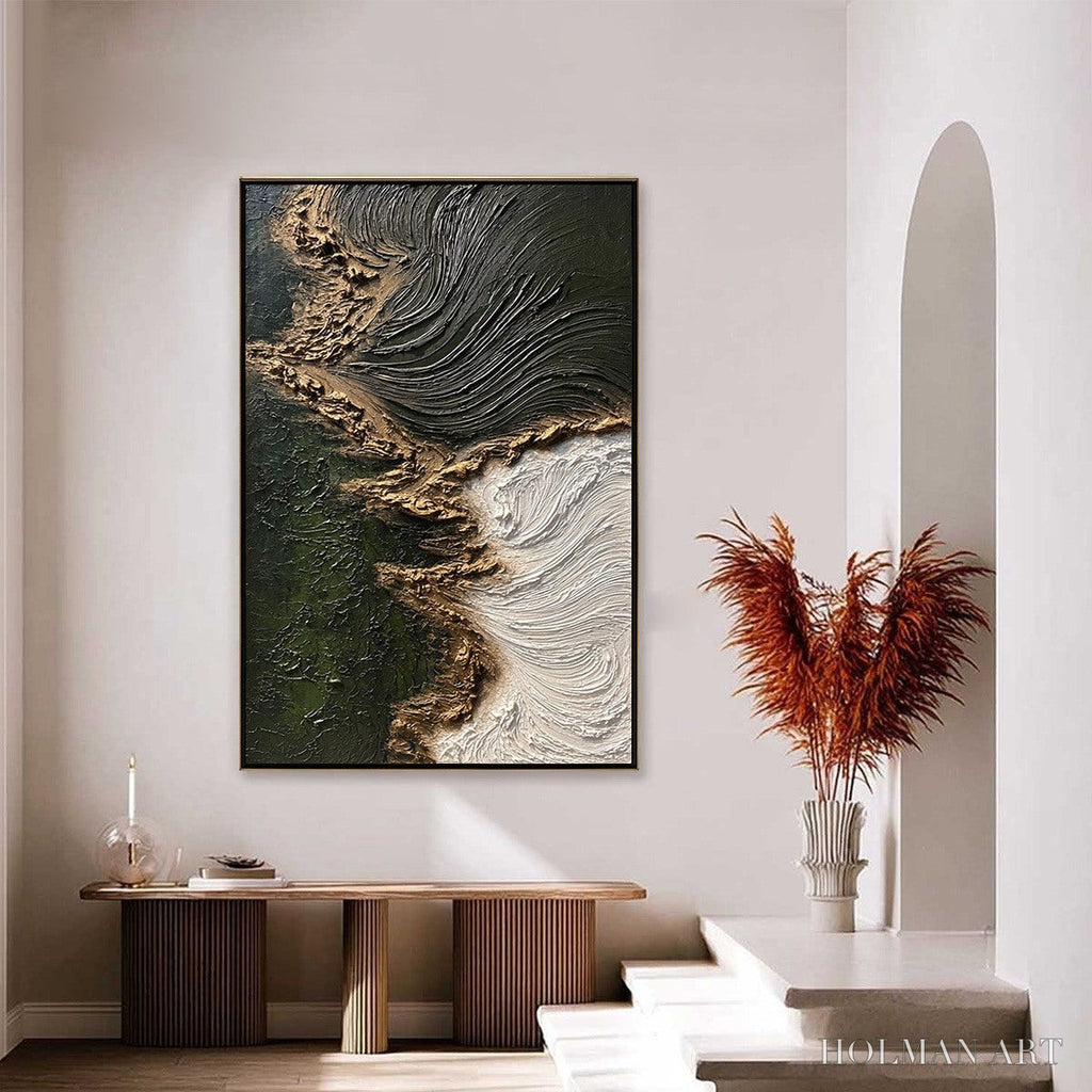 HOLMAN ART Emerald Shore – Wabi Sabi Textured Abstract Coastal Painting - image 2