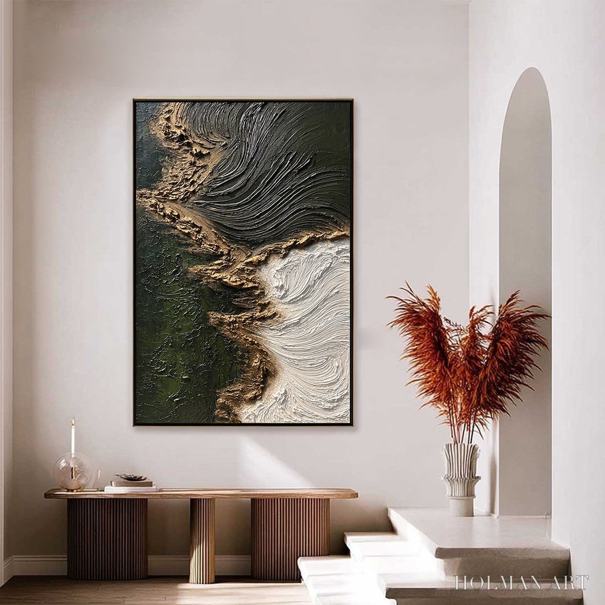 HOLMAN ART Emerald Shore – Wabi Sabi Textured Abstract Coastal Painting - image 2