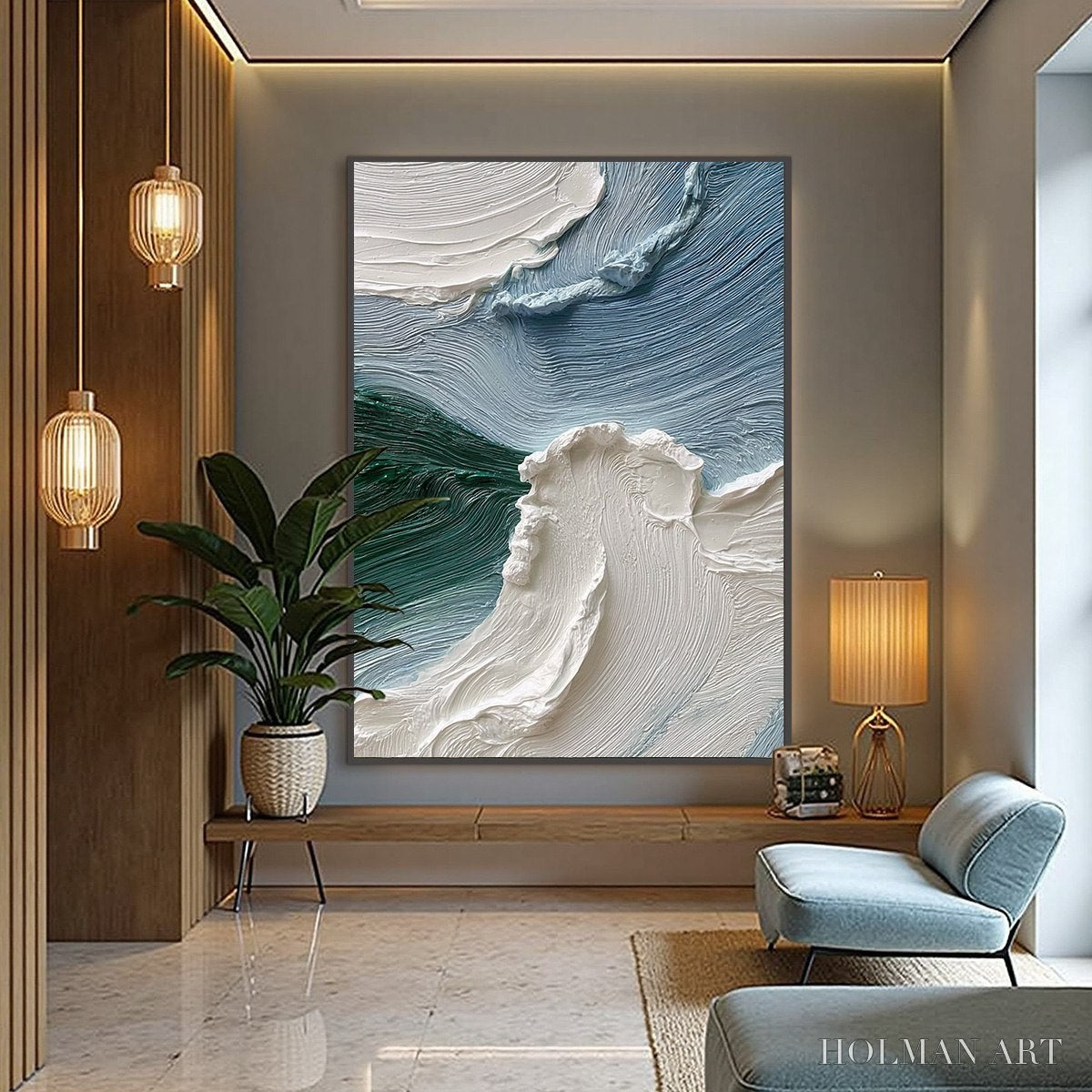 HOLMAN ART Aegean Crest – Heavily Textured Wabi Sabi Abstract Seascape Painting - image 6