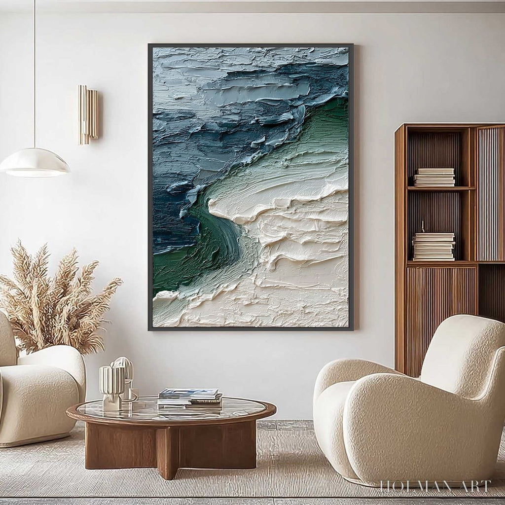 HOLMAN ART Tidal Convergence – Textured Wabi Sabi Abstract Seascape Painting - image 2