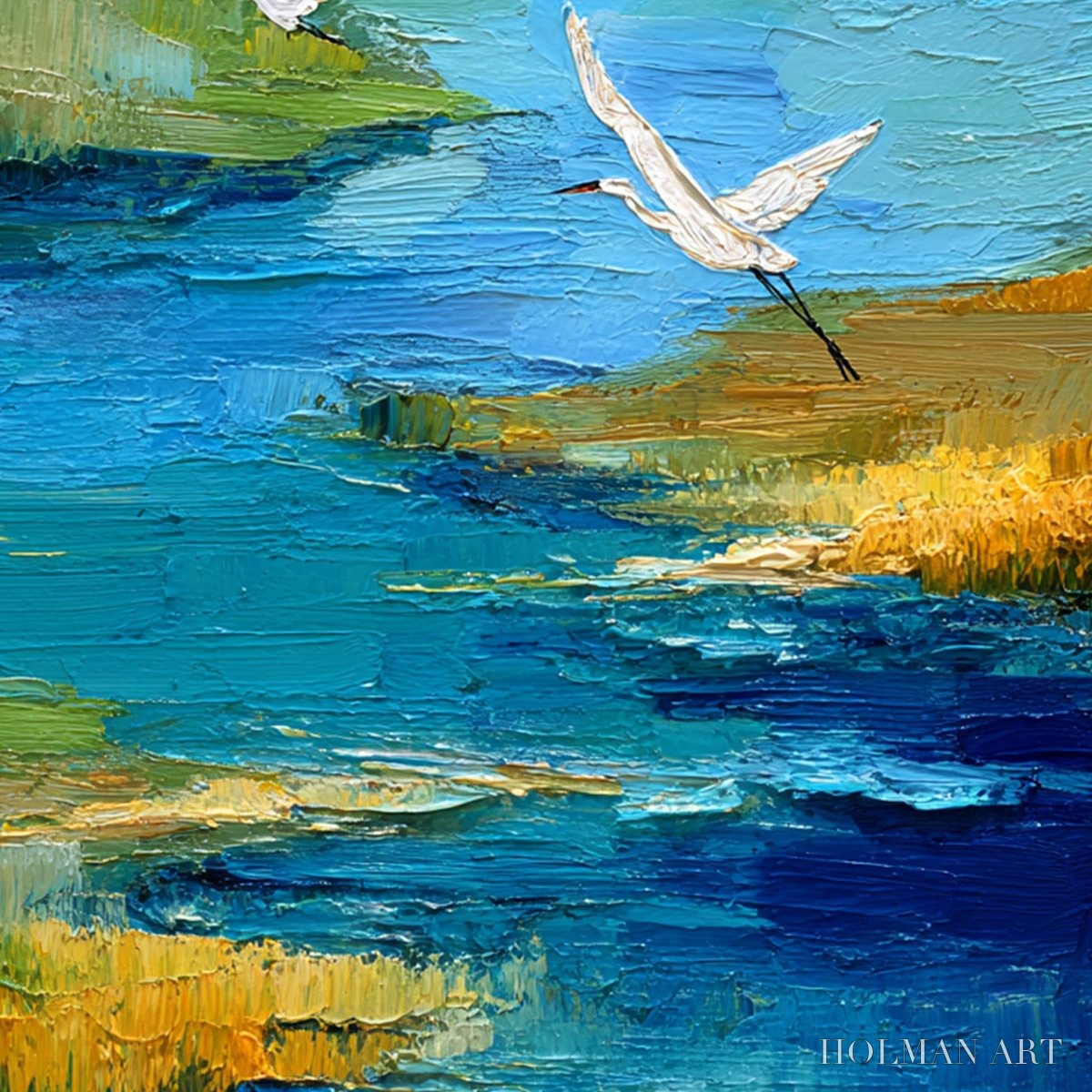 HOLMAN ART Aquamarine Sojourn – Textured Impasto Coastal Landscape Painting with Birds - image 3