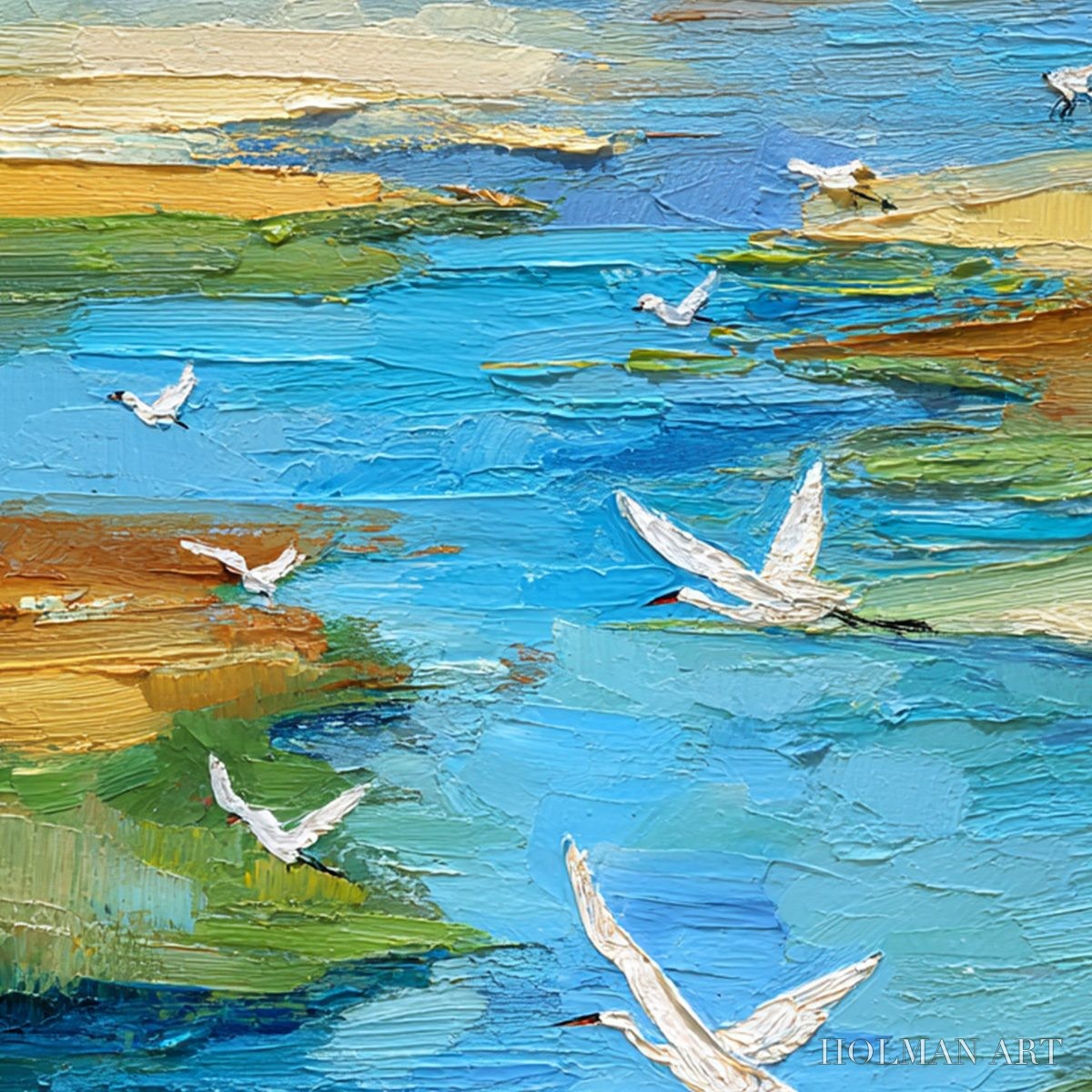 HOLMAN ART Aquamarine Sojourn – Textured Impasto Coastal Landscape Painting with Birds - image 5