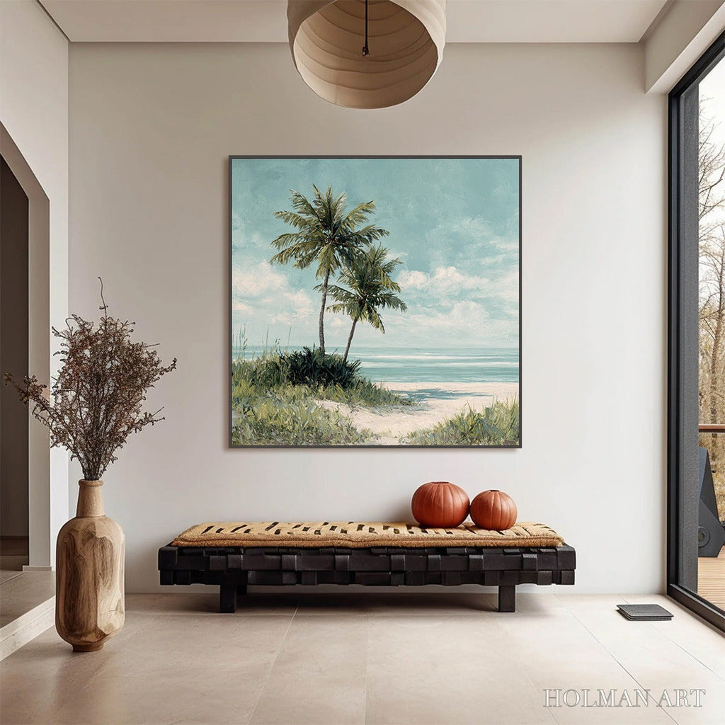 HOLMAN ART Ocean Breeze – Serene Coastal Palm Tree Beach Painting - image 2