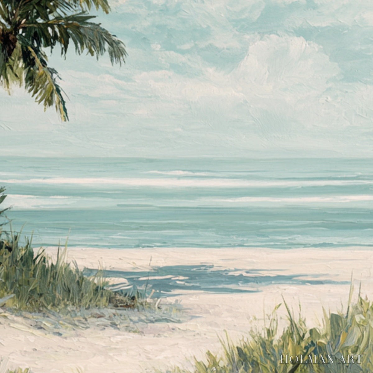 HOLMAN ART Ocean Breeze – Serene Coastal Palm Tree Beach Painting - image 3