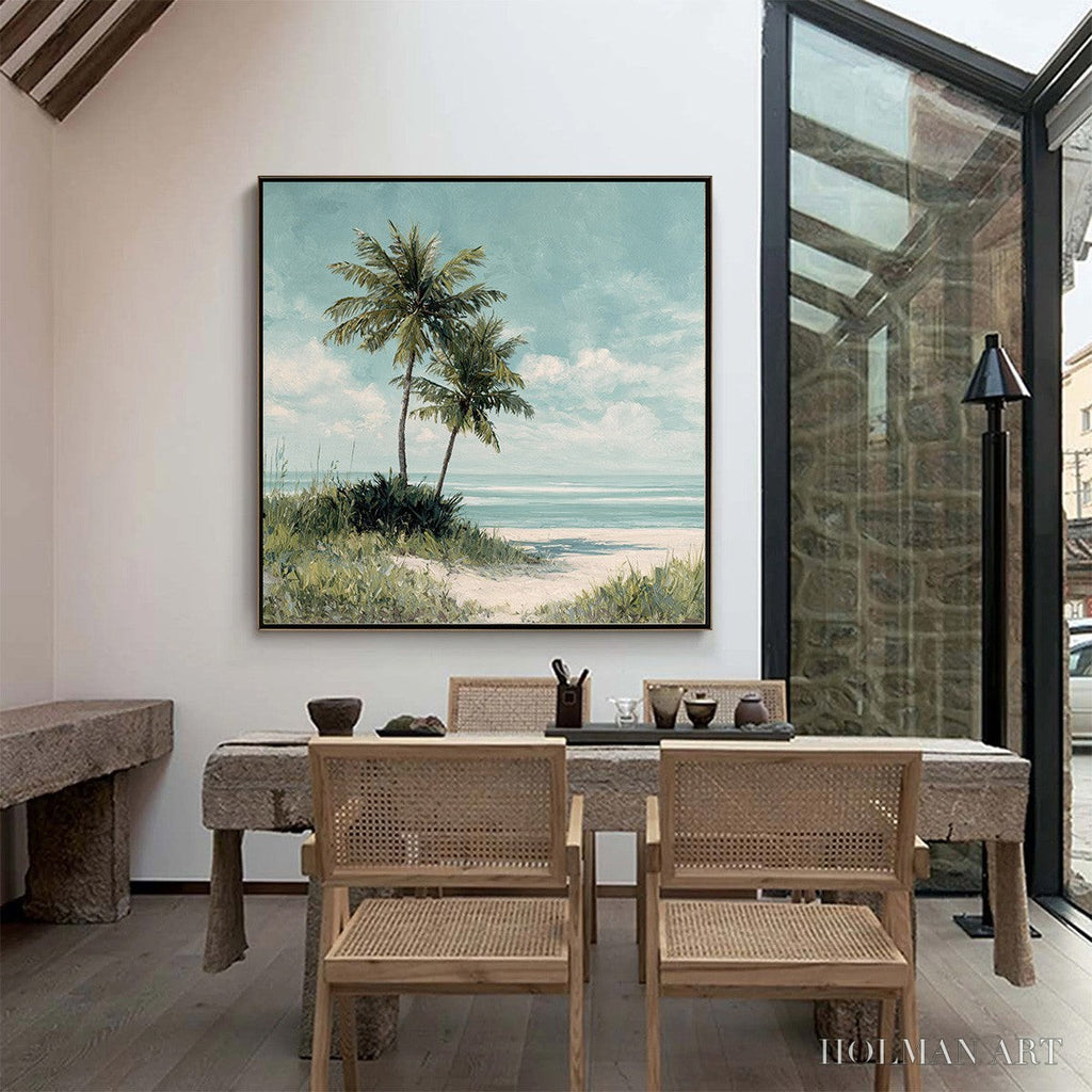 HOLMAN ART Ocean Breeze – Serene Coastal Palm Tree Beach Painting - image 4