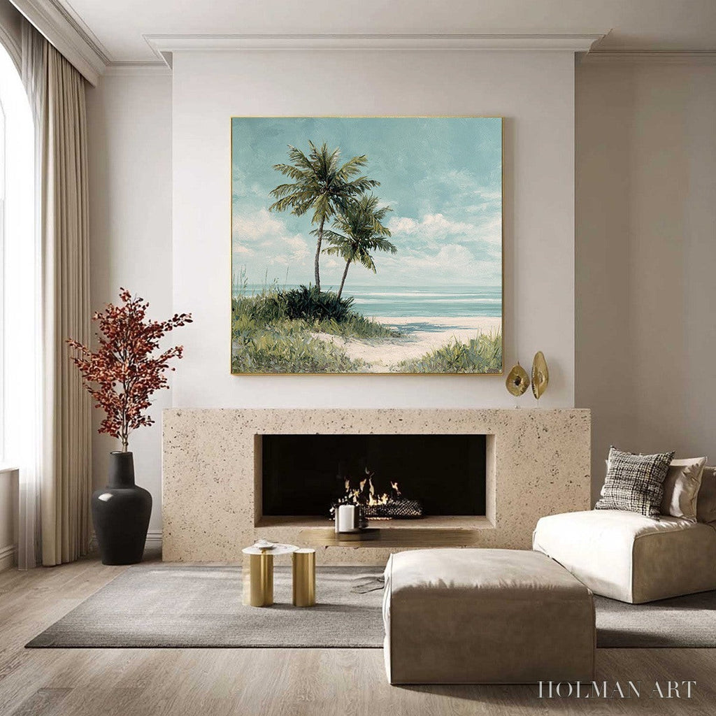 HOLMAN ART Ocean Breeze – Serene Coastal Palm Tree Beach Painting - image 6