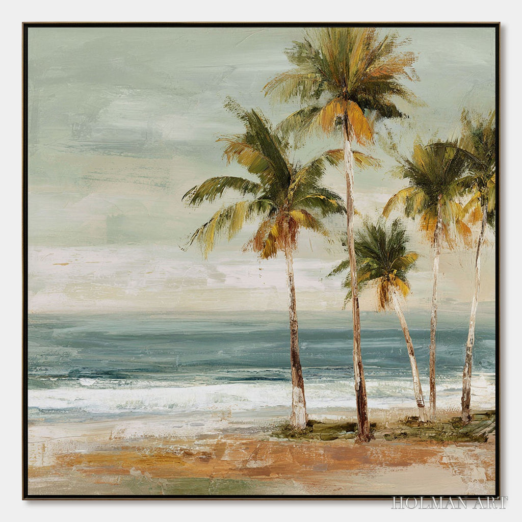 HOLMAN ART Coastal Whisper – Wabi Sabi Palm Tree Beach & Sea Painting - image 1