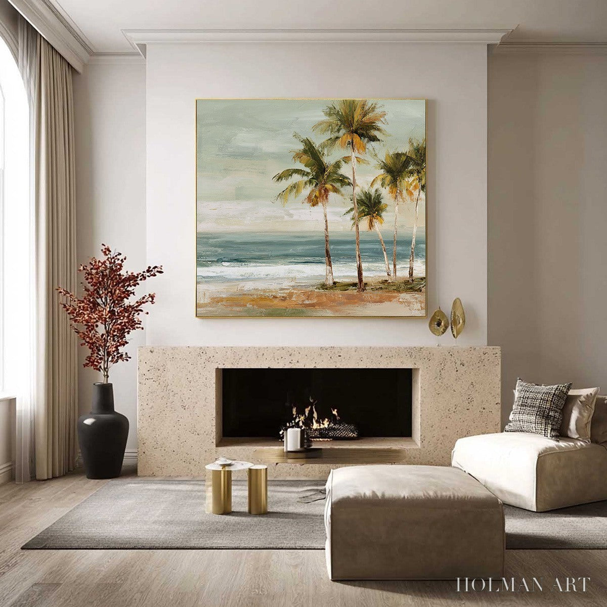 HOLMAN ART Coastal Whisper – Wabi Sabi Palm Tree Beach & Sea Painting - image 2