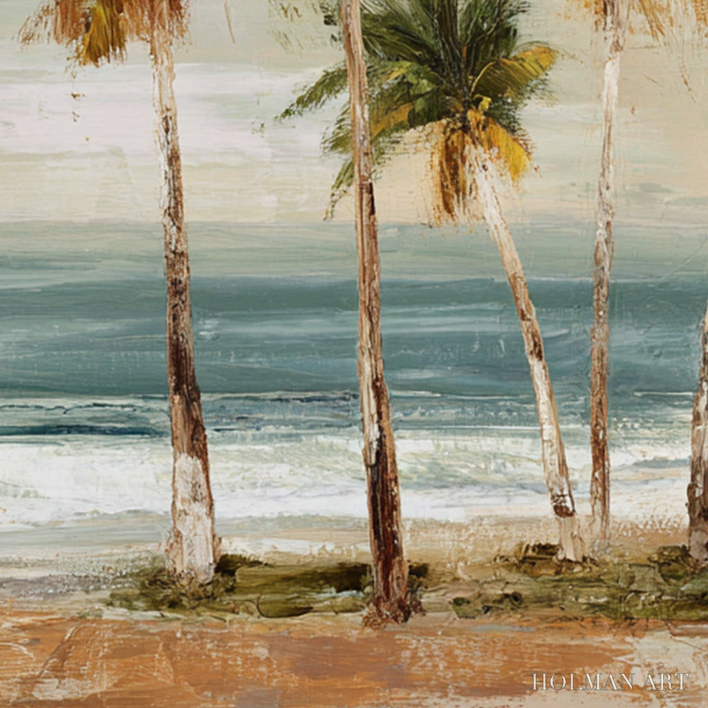 HOLMAN ART Coastal Whisper – Wabi Sabi Palm Tree Beach & Sea Painting - image 3