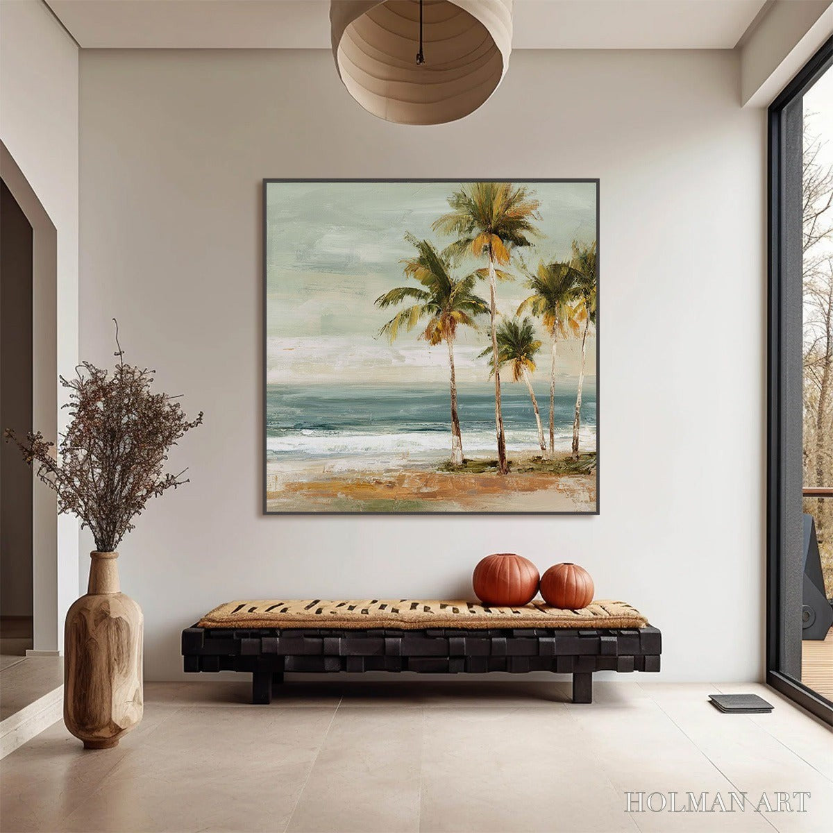 HOLMAN ART Coastal Whisper – Wabi Sabi Palm Tree Beach & Sea Painting - image 4