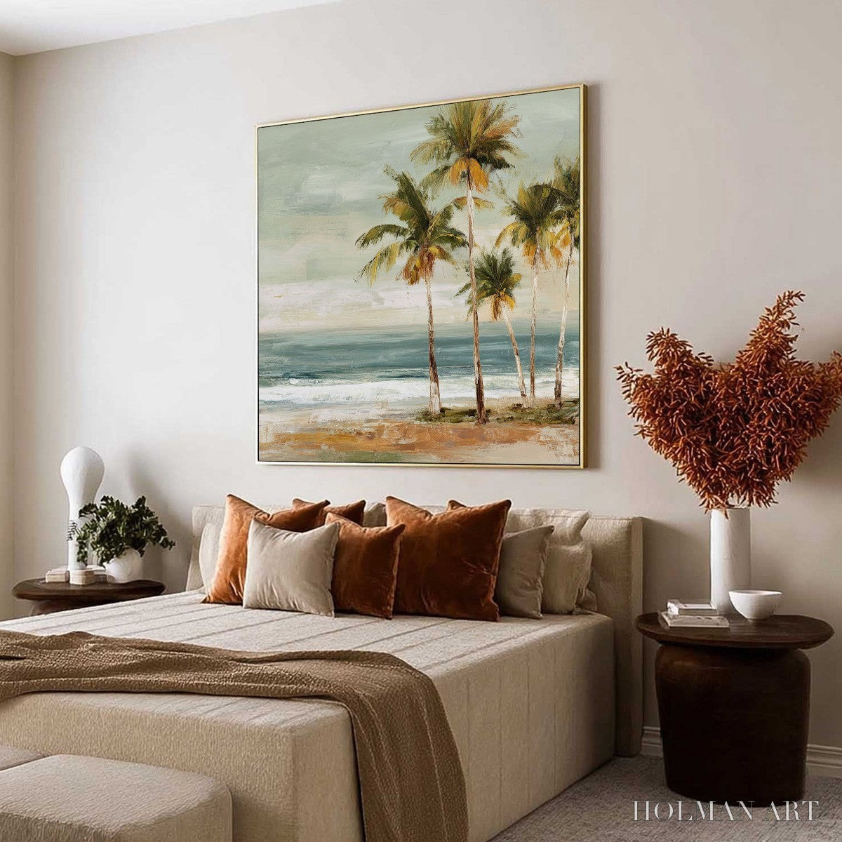 HOLMAN ART Coastal Whisper – Wabi Sabi Palm Tree Beach & Sea Painting - image 6