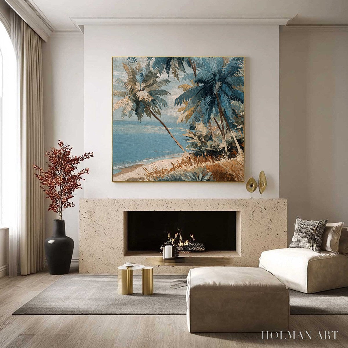 HOLMAN ART Cerulean Shore – Textured Impasto Palm Tree Beach Painting - image 2