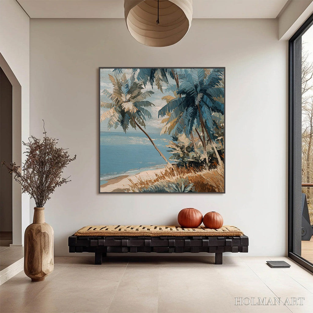 HOLMAN ART Cerulean Shore – Textured Impasto Palm Tree Beach Painting - image 4