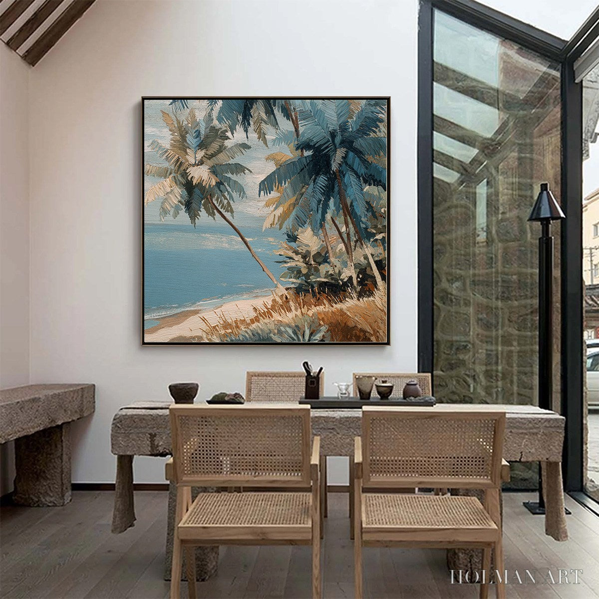 HOLMAN ART Cerulean Shore – Textured Impasto Palm Tree Beach Painting - image 6