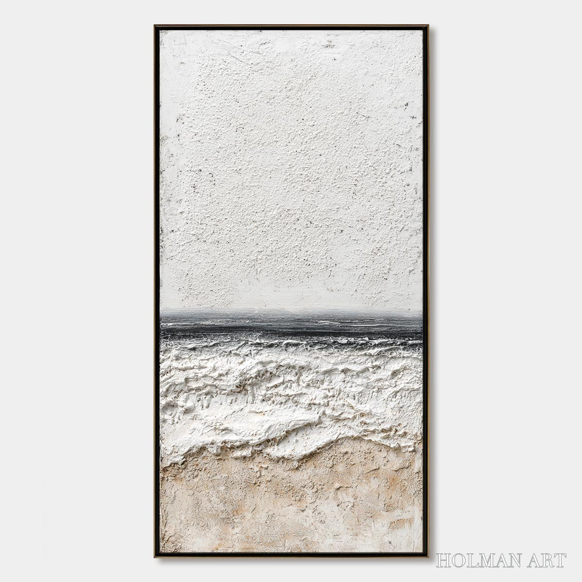 HOLMAN ART Noir Horizon – Textured Minimalist Black and White Seascape - image 1