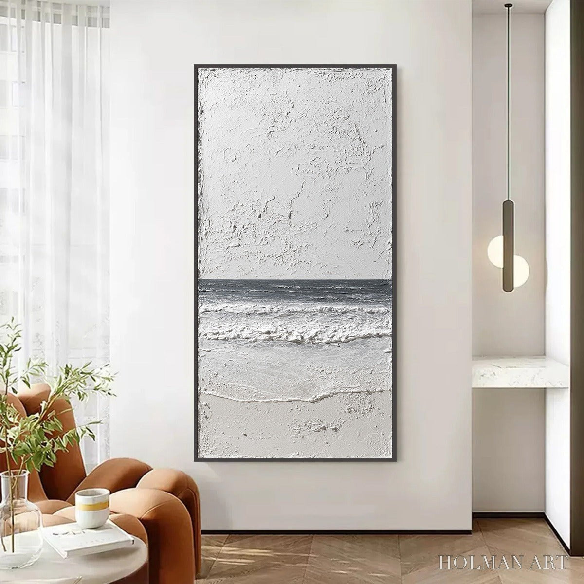 HOLMAN ART Noir Horizon – Textured Minimalist Black and White Seascape - image 2