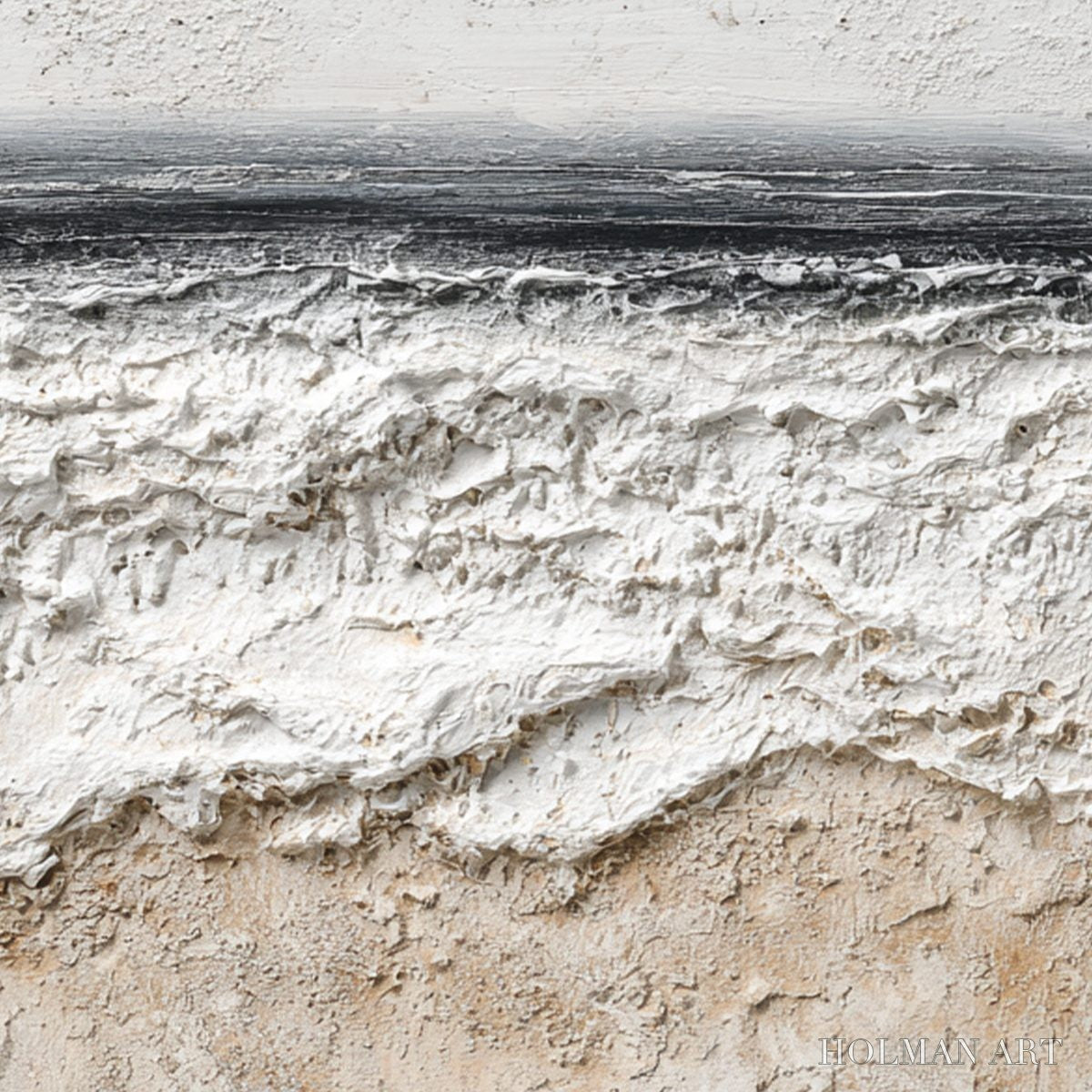 HOLMAN ART Noir Horizon – Textured Minimalist Black and White Seascape - image 3