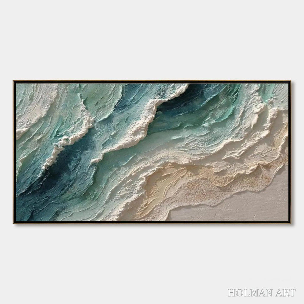 HOLMAN ART Ocean'S Breath – Textured Wabi Sabi Coastal Seascape Painting - image 1